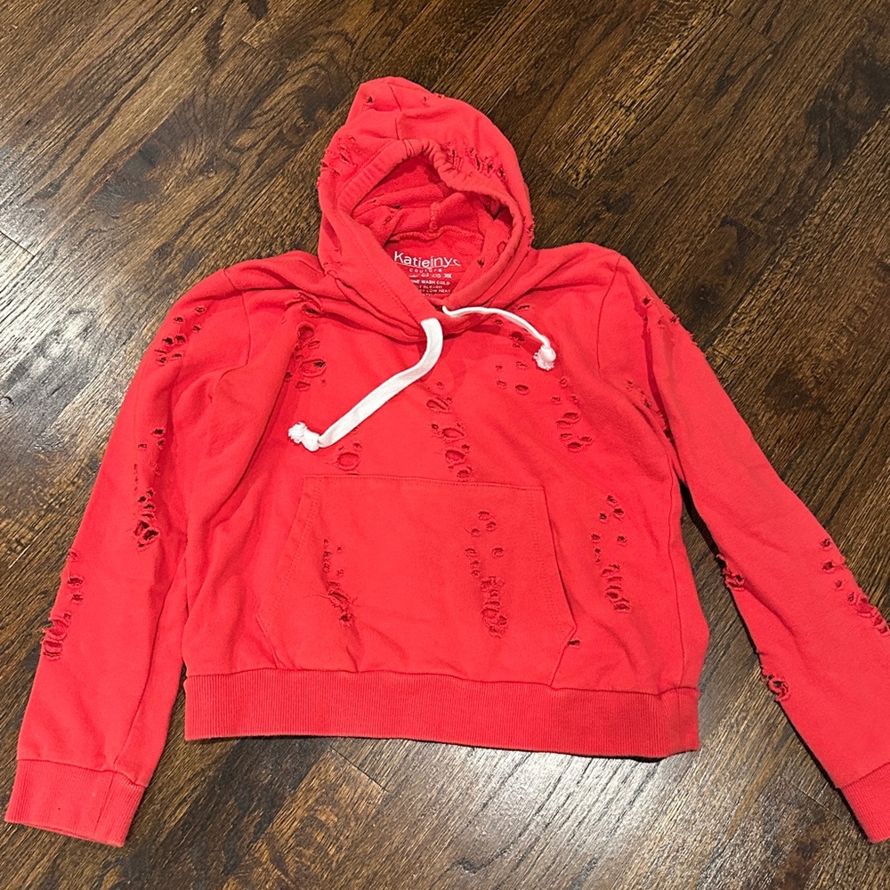 Katie J NYC Red Distressed Hoodie